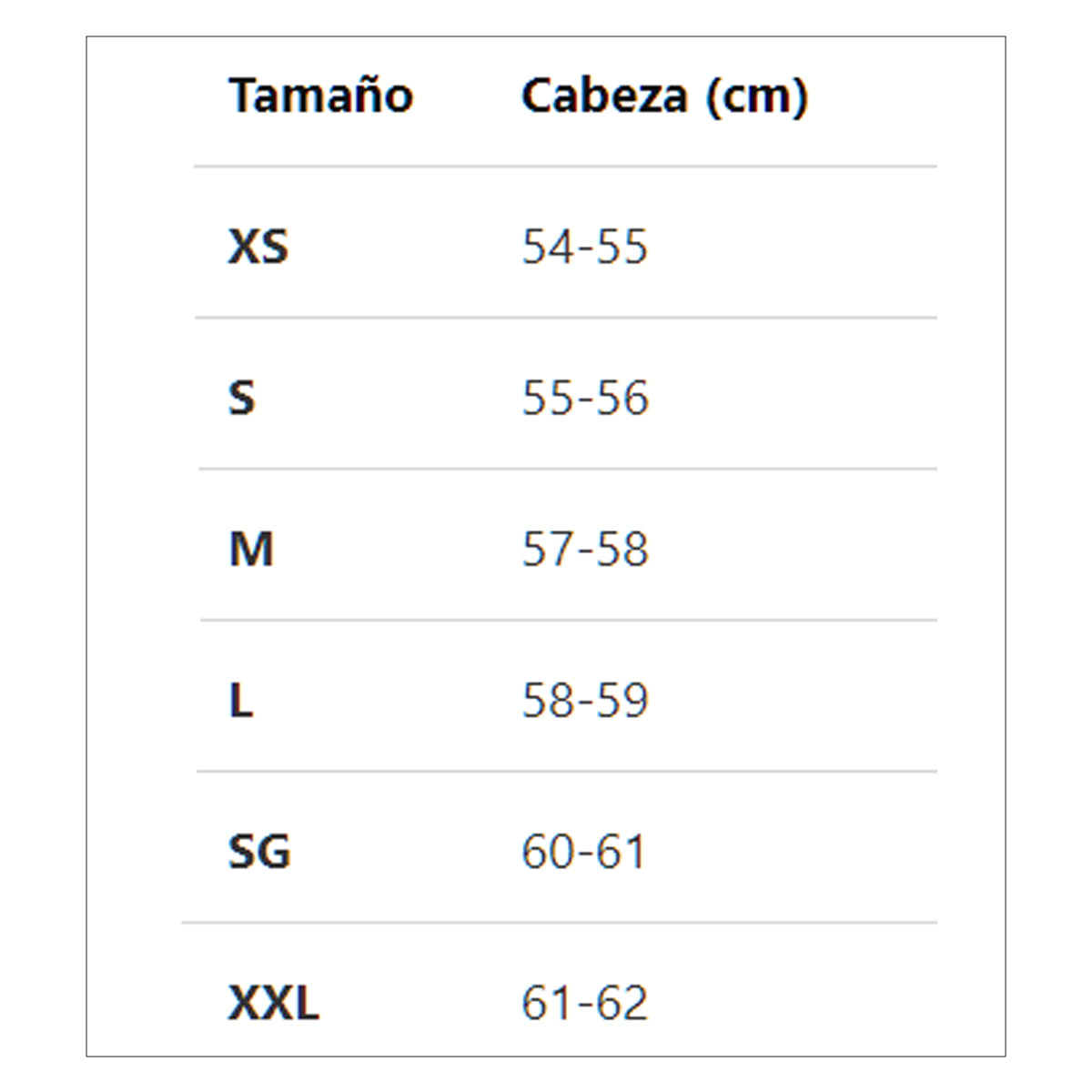 Guía de tallas
