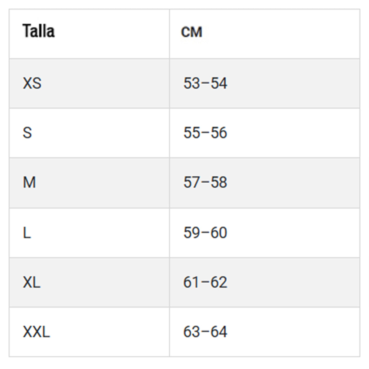 Guía de tallas
